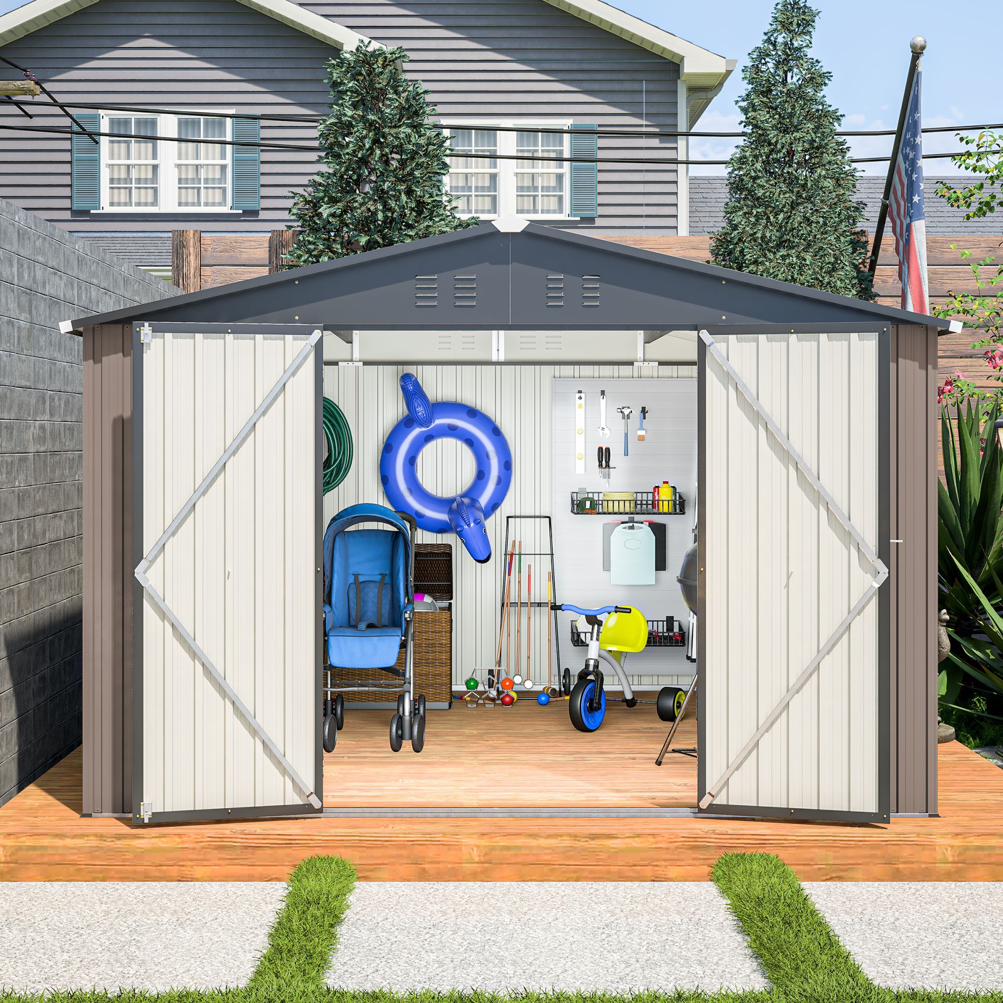 Metal Shed with Lockable Security Sys