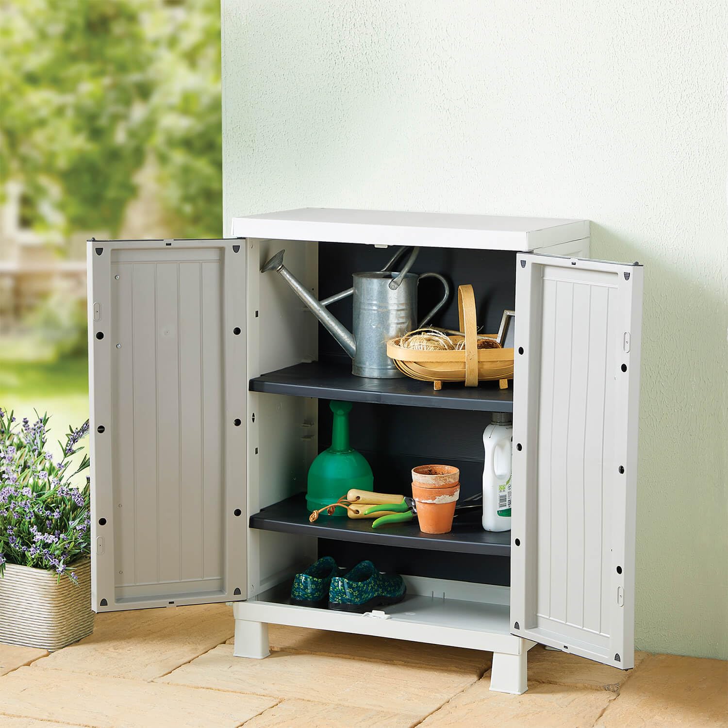 Low Plastic Patio Storage Cabinet with Double Doors