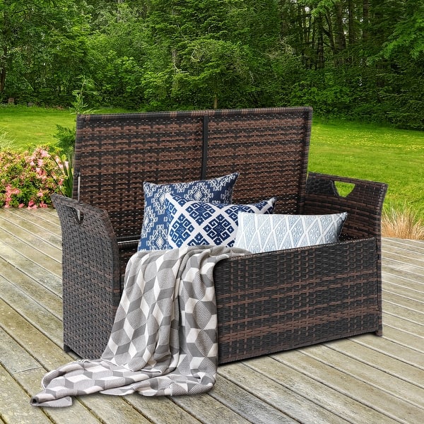 Rattan garden storage bench