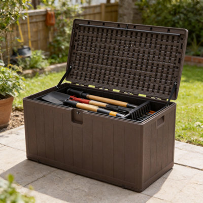 Wooden Effect Outdoor Storage Box for Stylish Patios