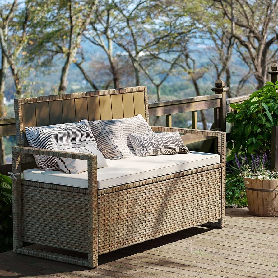 Rattan Style Storage Bench for Elegant Patios