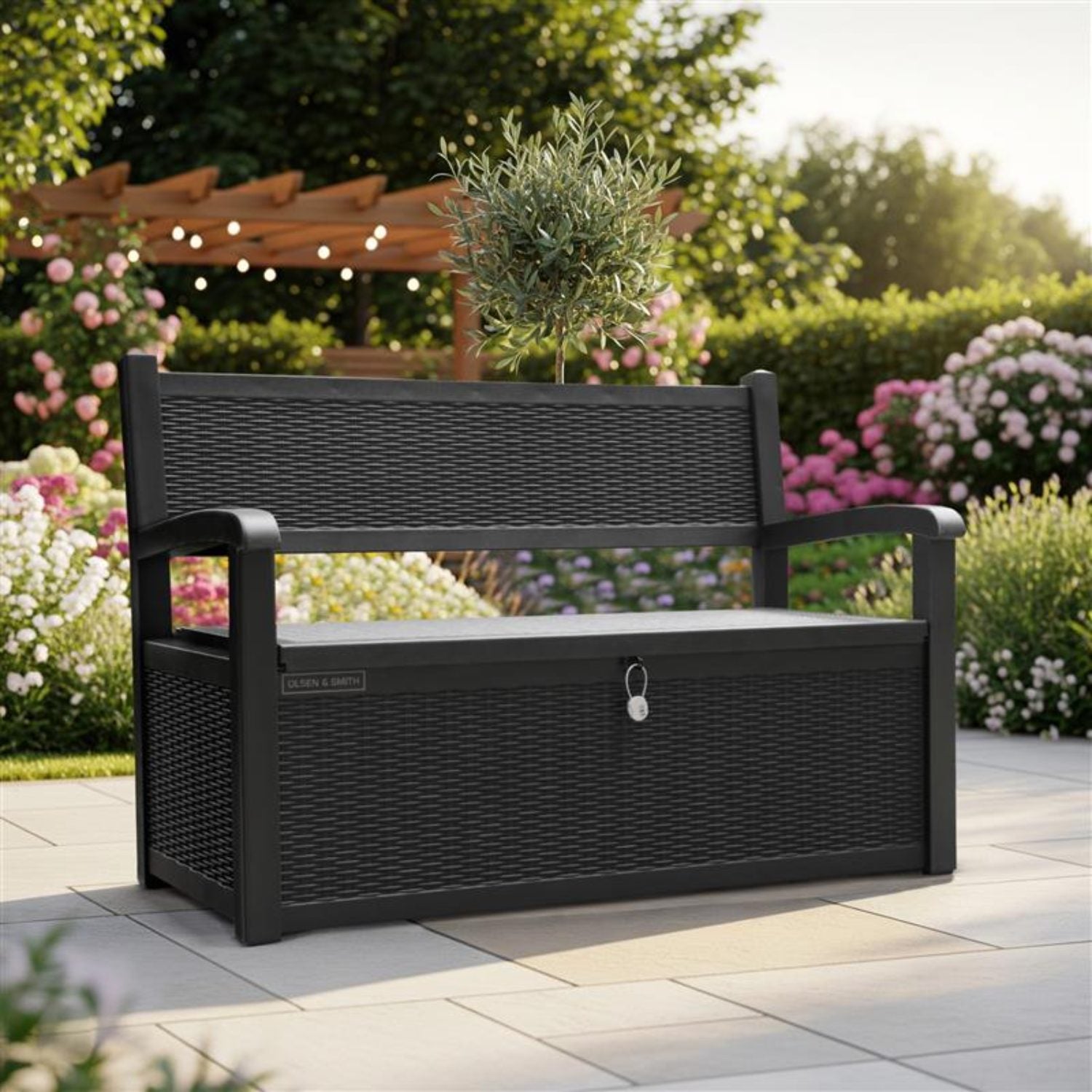 Black Rattan Storage Bench with High Capacity