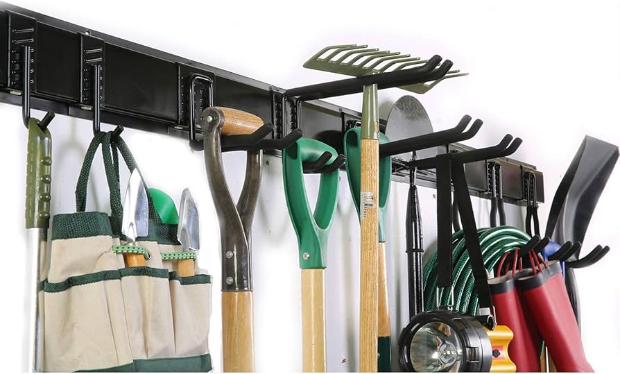 Wall mounted storage racks and tool organizers