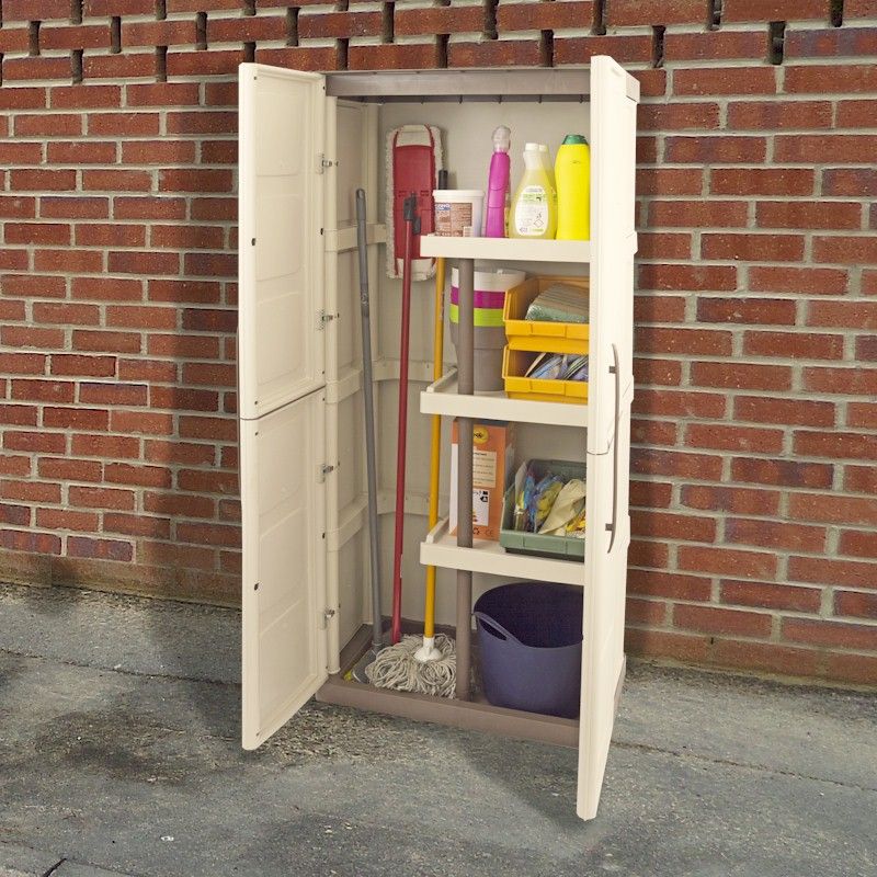 Compact Tall Storage Cabinet with Broom Compartment